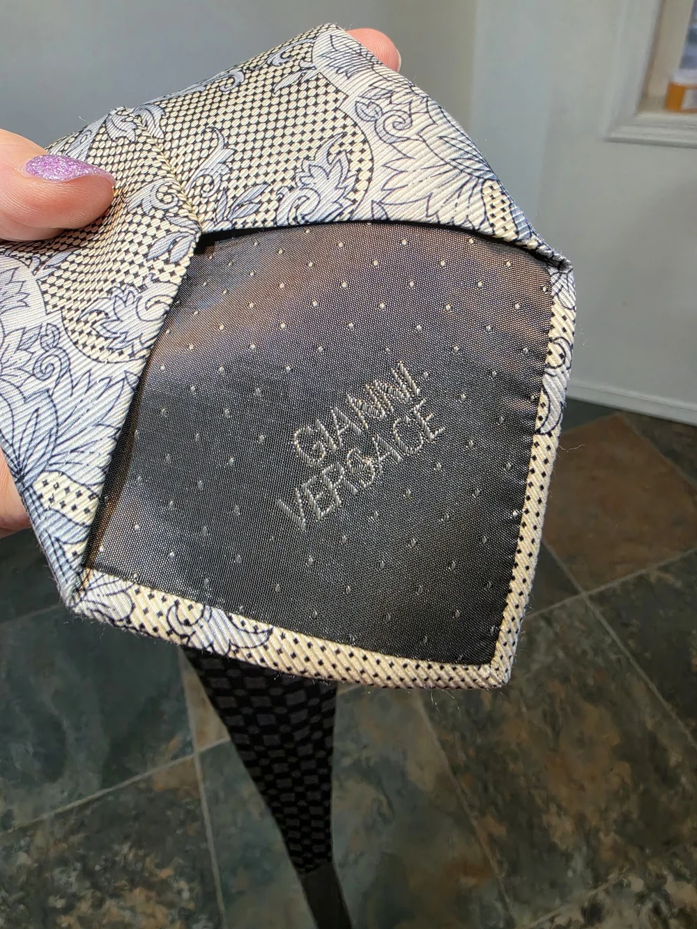 Vintage Gianni Versace Silk Tie - Baroque Geometric Micro Pattern